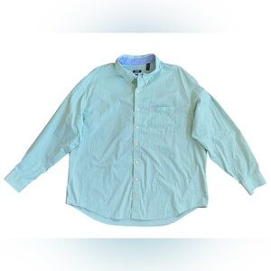 Izod Men’s Green & White Checkered Long-Sleeve Button-Down Shirt Size 2XL EUC